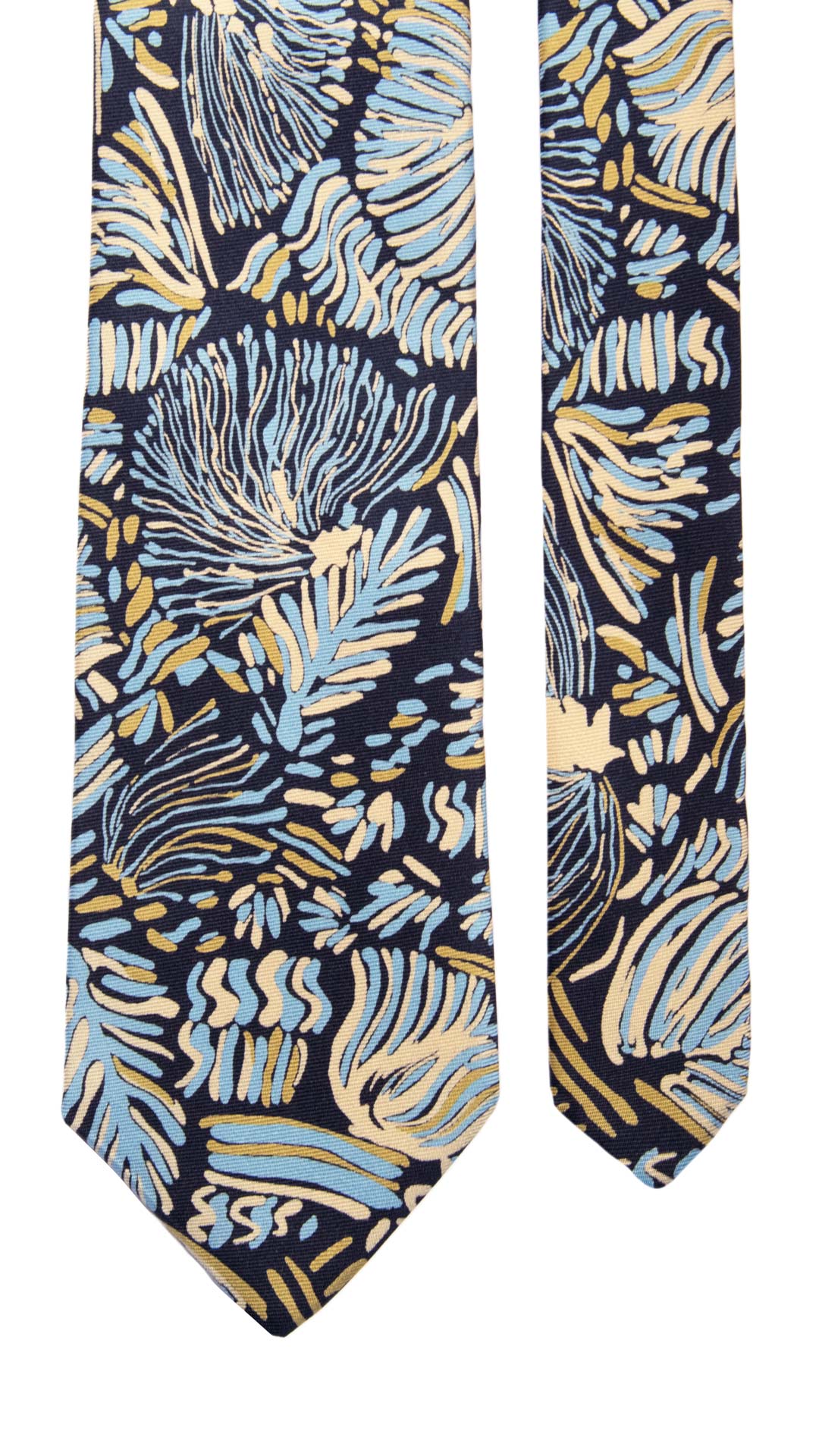 Cravatta Vintage in Saia di Seta Blu Fantasia Azzurra Verde Avorio Made in Italy Graffeo Cravatte Pala