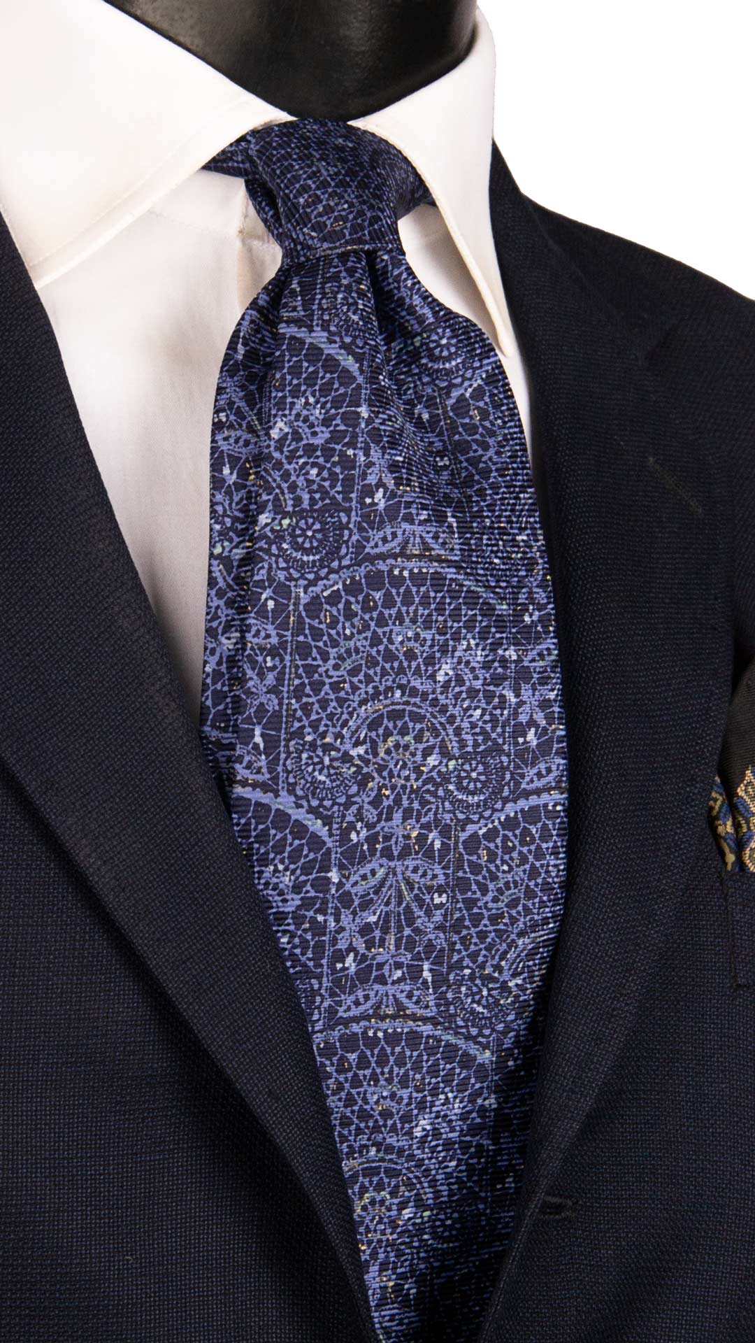 Cravatta Vintage in Saia di Seta Blu Fantasia Bluette CV1149 Made in Italy Graffeo Cravatte
