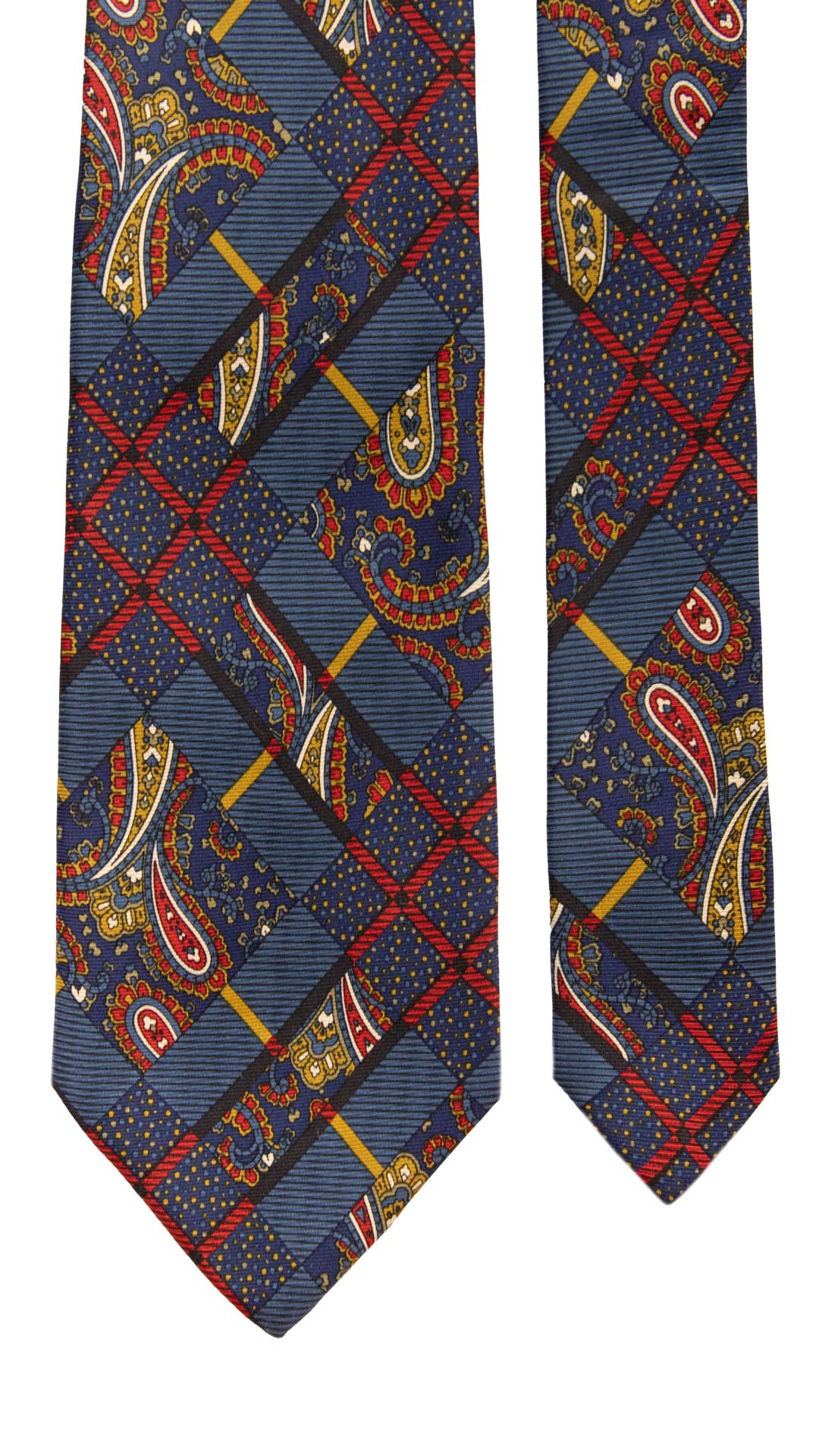 Cravatta Vintage in Saia di Seta Blu Fantasia Multicolor CV1083 Made in Italy Graffeo Cravatte Pala