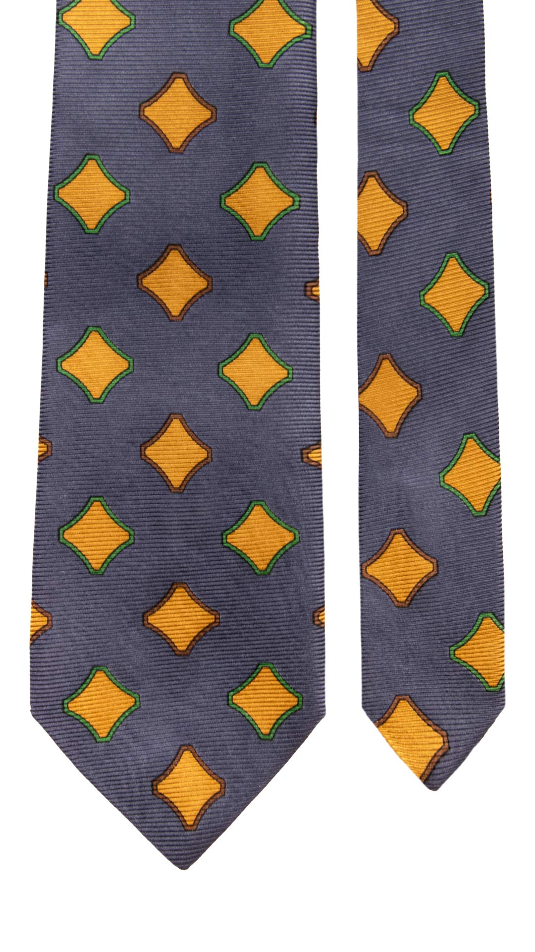 Cravatta Vintage in Saia di Seta Blu Fantasia Senape Verde Marrone CV1068 Made in Italy Graffeo Cravatte Pala