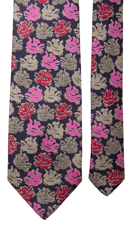 Cravatta Vintage in Saia di Seta Blu Fantasia Verde Acqua Bordeaux Fucsia Made in Italy graffeo Cravatte Pala