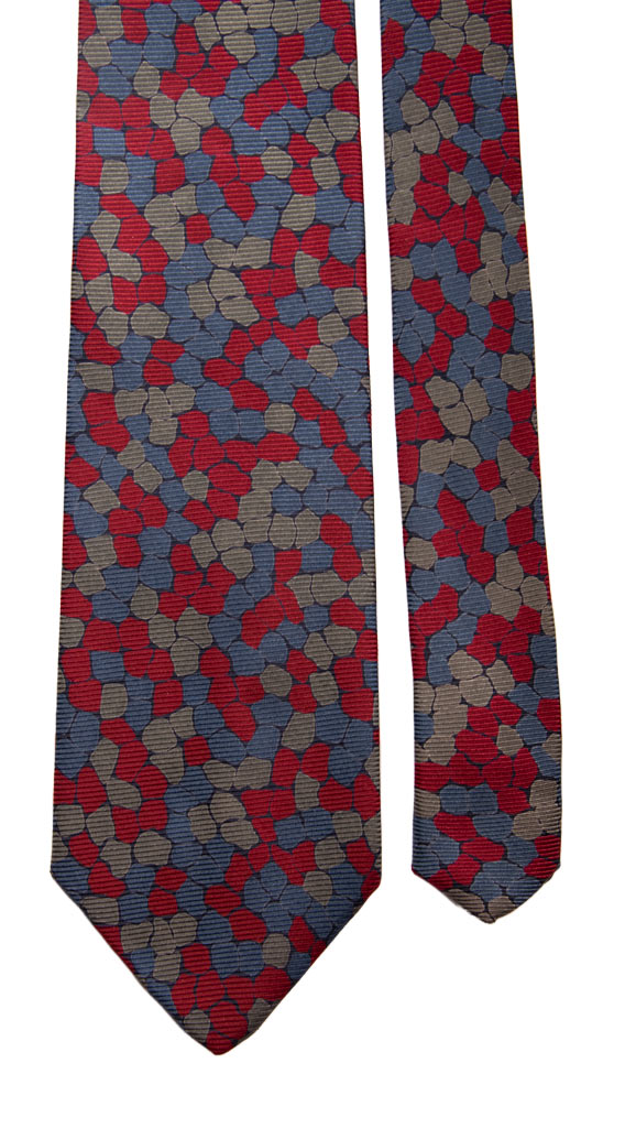 Cravatta Vintage in Saia di Seta Blu Fantasia Verde Bordeaux Made in Italy Graffeo Cravatte Pala