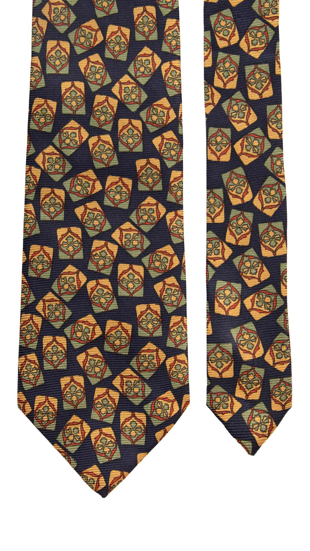 Cravatta Vintage in Saia di Seta Blu Fantasia Verde Salvia Beige CV954 Made in Italy Graffeo Cravatte Pala