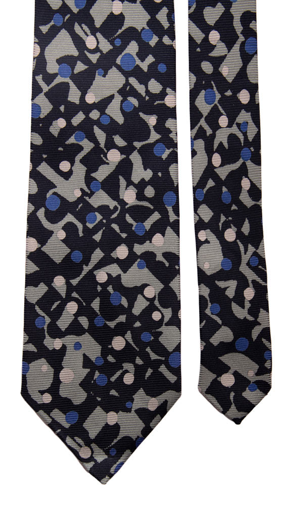 Cravatta Vintage in Saia di Seta Blu Fantasia Verde Salvia Bluette Made in italy Graffeo Cravatte Pala