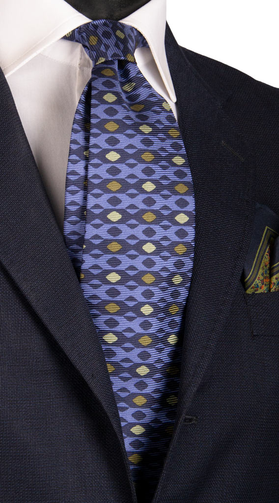 Cravatta Vintage in Saia di Seta Blu Lilla Fantasia Verde Made in Italy Graffeo Cravatte