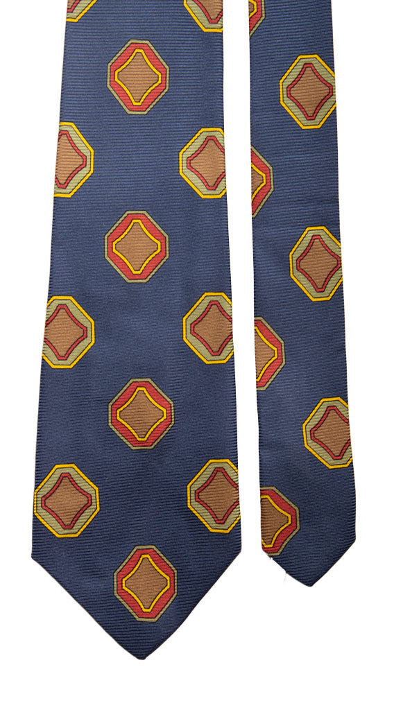 Cravatta Vintage in Saia di Seta Blu Pavone Fantasia Multicolor Made in Italy Graffeo Cravatte Pala