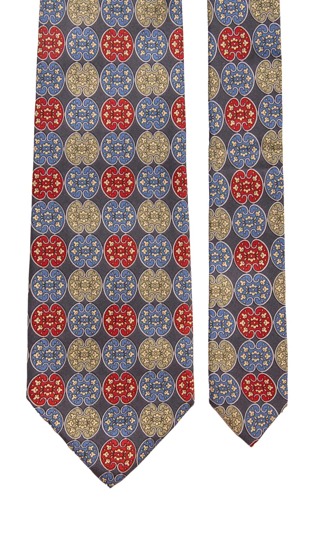 Cravatta Vintage in Saia di Seta Ceruleo Fantasia Multicolor CV1010 Made in Italy Graffeo Cravatte Pala