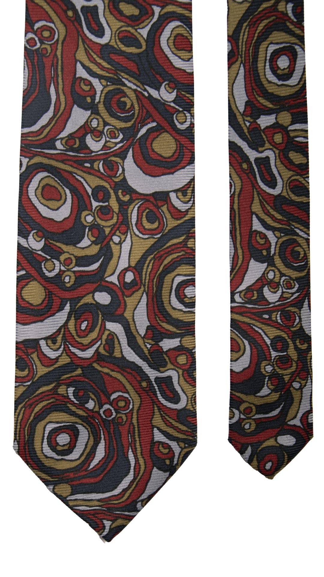 Cravatta Vintage in Saia di Seta Fantasia Verde Ceruleo Blu Bordeaux CV773 Pala