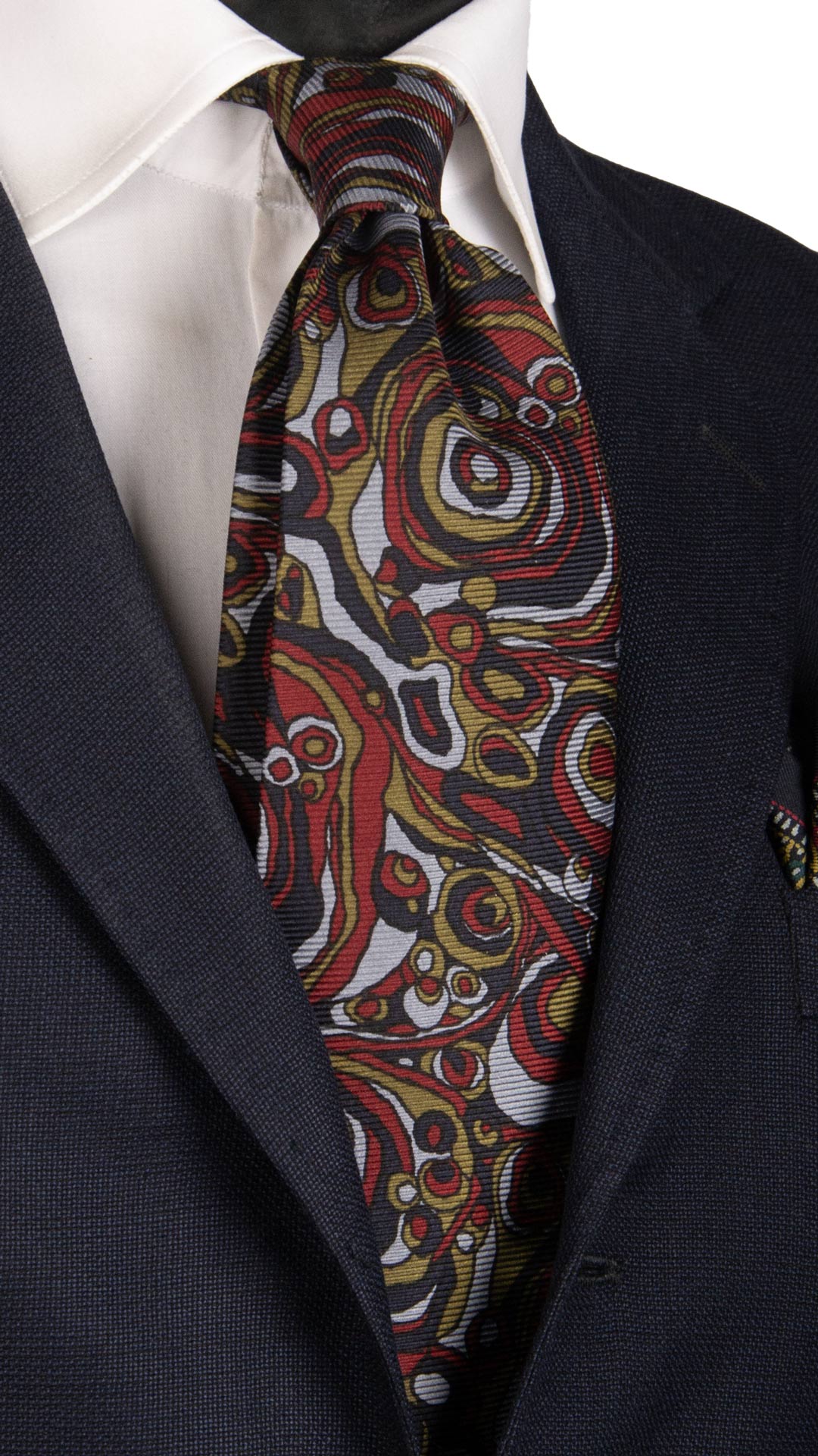 Cravatta Vintage in Saia di Seta Fantasia Verde Ceruleo Blu Bordeaux CV773 Made in Italy Graffeo Cravatte