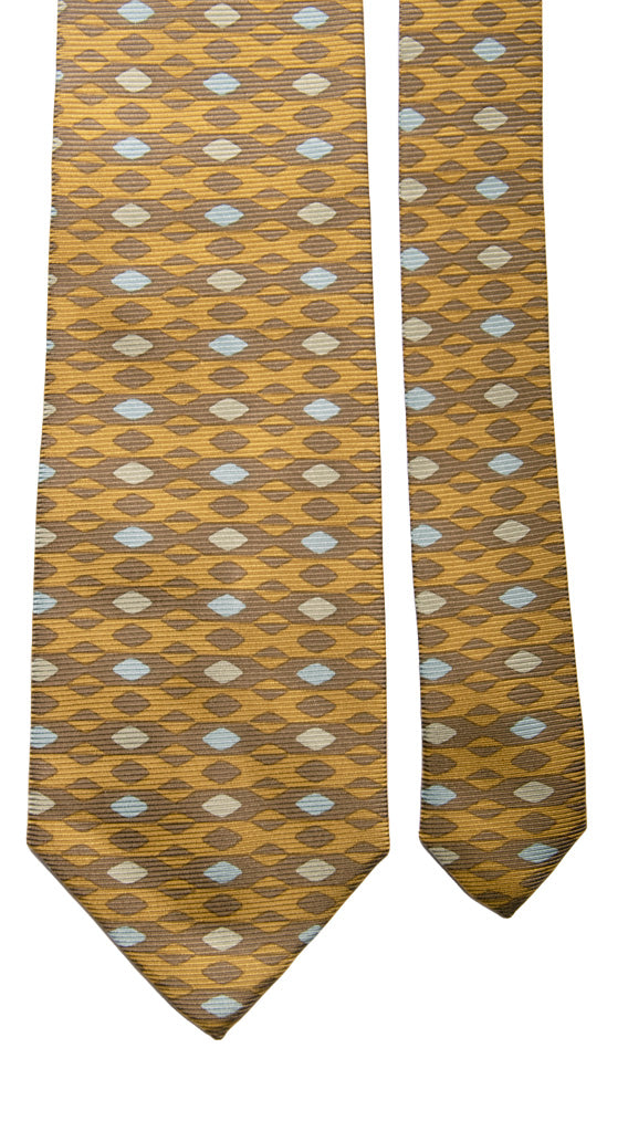 Cravatta Vintage in Saia di Seta Marrone Giallo Sabbia Fantasia Celeste Made in Italy Graffeo Cravatte Pala