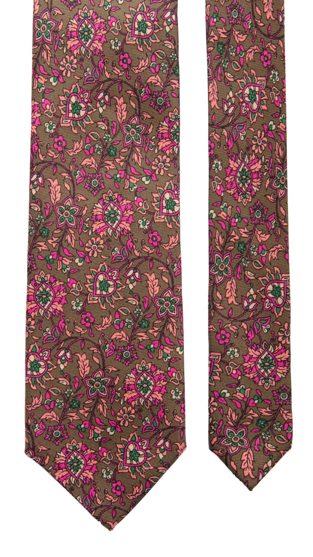 Cravatta Vintage in Saia di Seta Marrone a Fiori Rosa Fucsia Made in Italy Graffeo Cravatte Pala