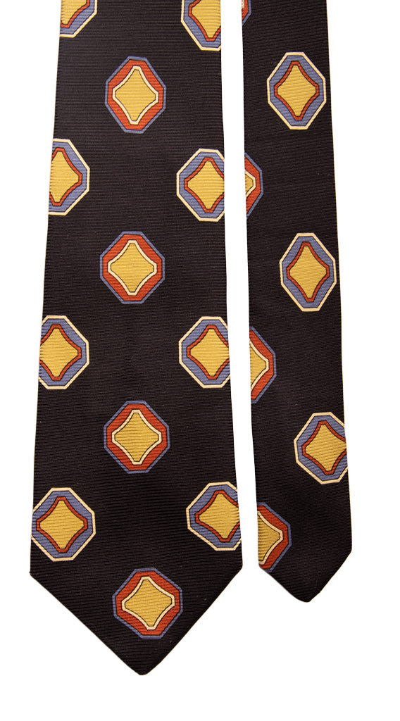 Cravatta Vintage in Saia di Seta Nera Bottiglia Fantasia Multicolor Made in Italy Graffeo Cravatte Pala