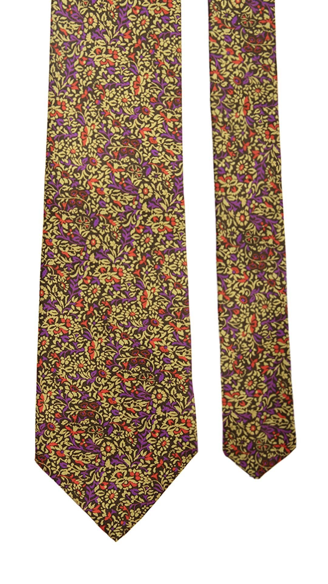 Cravatta Vintage in Saia di Seta Nera a Fiori Verdi Viola Corallo Made in Italy Graffeo Cravatte Pala