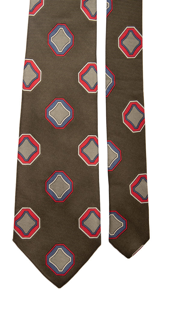 Cravatta Vintage in Saia di Seta Verde Bottiglia Fantasia Multicolor Made in Italy Graffeo Cravatte Pala