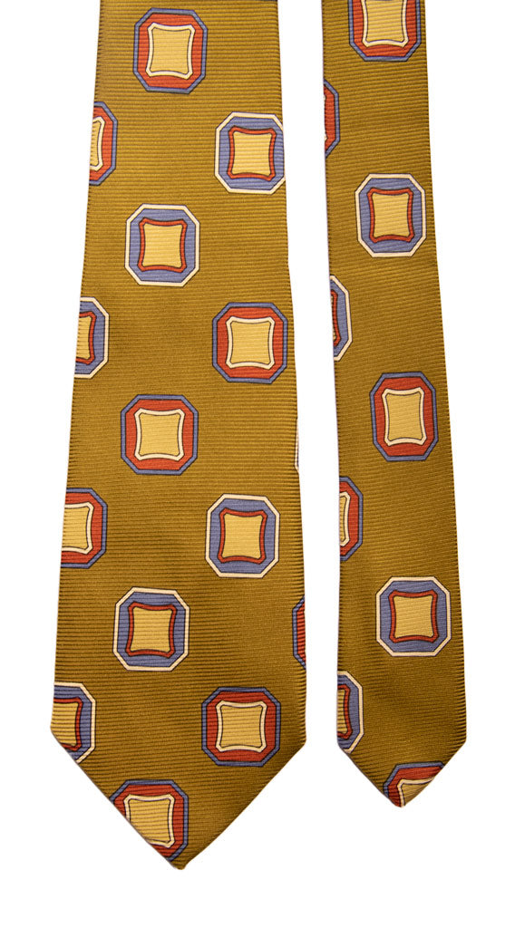 Cravatta Vintage in Saia di Seta Verde Muschio Fantasia Multicolor Made in Italy Graffeo Cravatte Pala