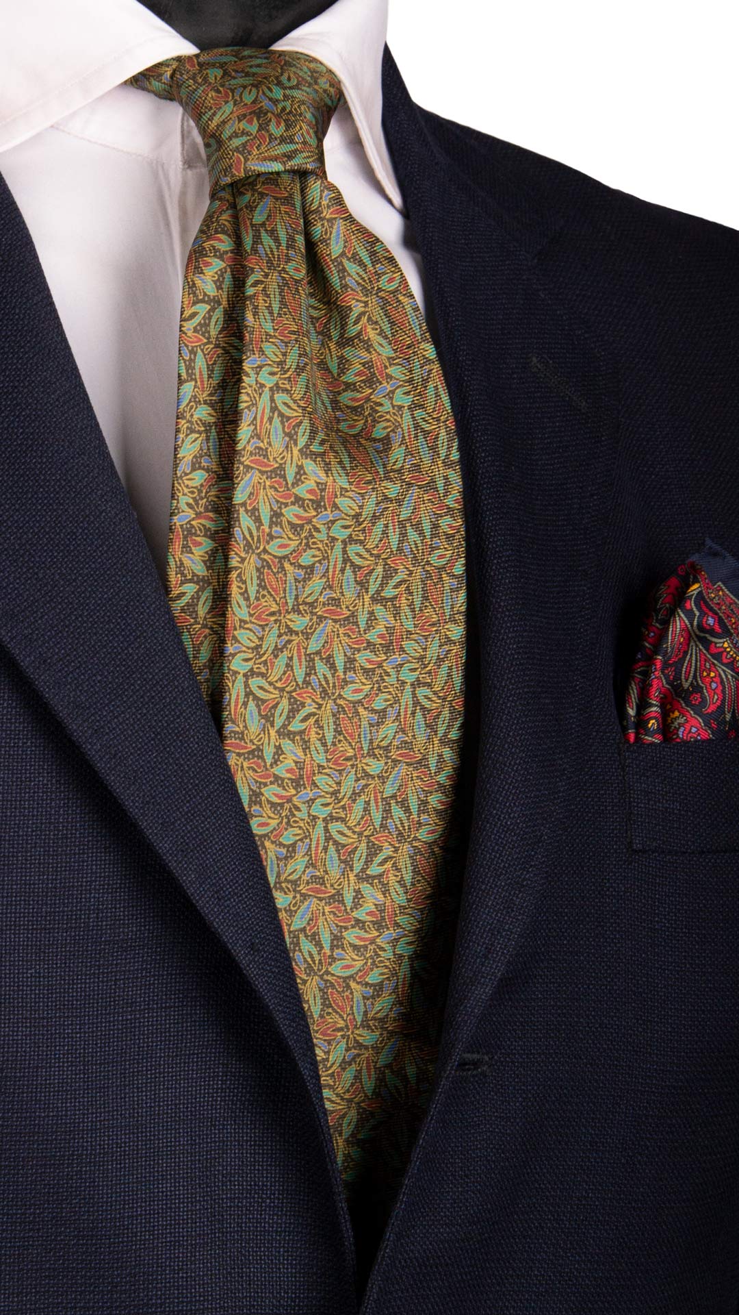 Cravatta Vintage in Saia di Seta Verde a Fiori Multicolor Made in Italy Graffeo Cravatte