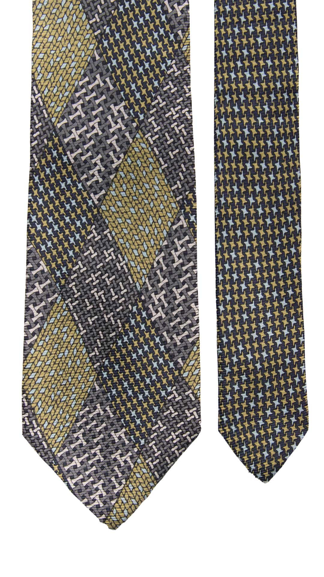 Cravatta Vintage in Saia di Seta a Rombi Fantasia Multicolor Nodo in Contrasto CV1112 Made in Italy Graffeo Cravatte Pala