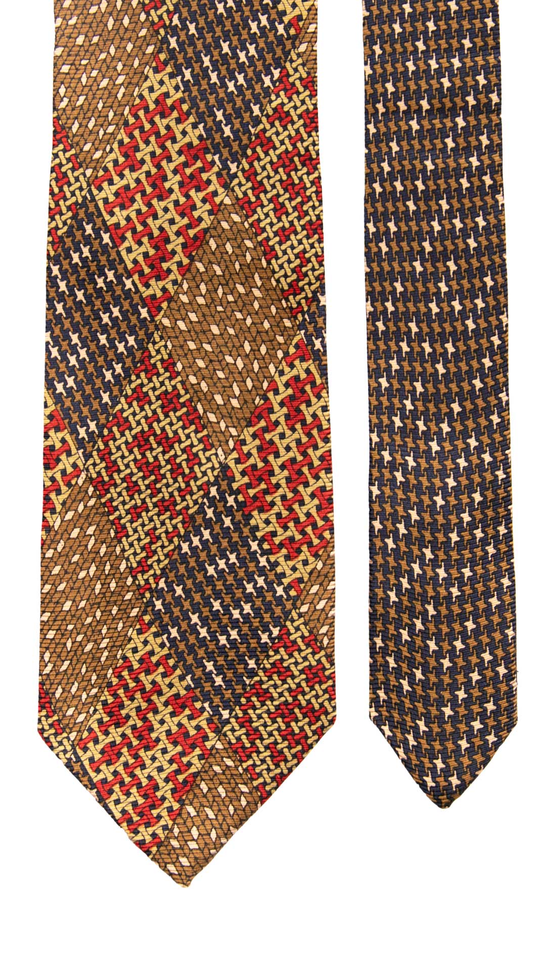 Cravatta Vintage in Saia di Seta a Rombi Fantasia Multicolor Nodo in Contrasto CV1114 Made in Italy Graffeo Cravatte Pala