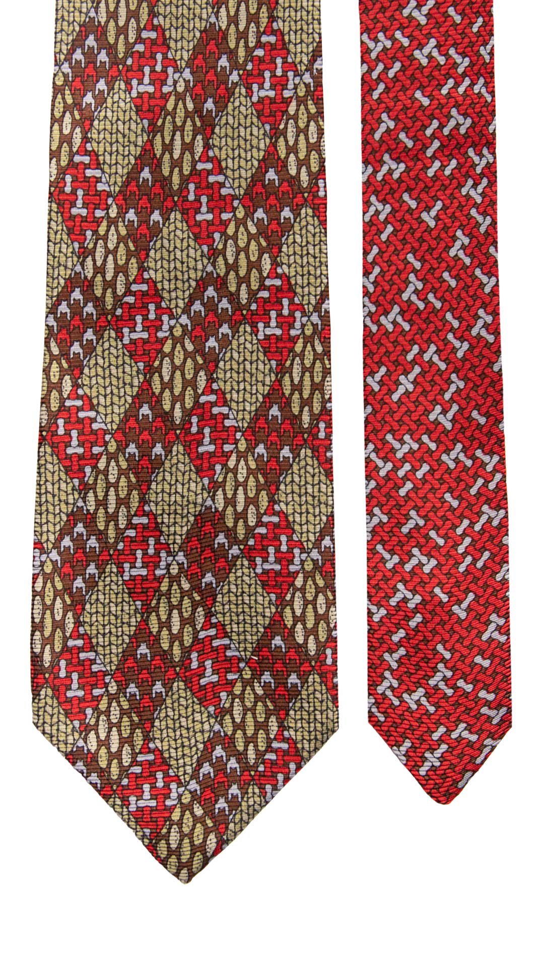 Cravatta Vintage in Saia di Seta a Rombi Fantasia Multicolor Nodo in Contrasto CV1115 Made in Italy Graffeo Cravatte Pala