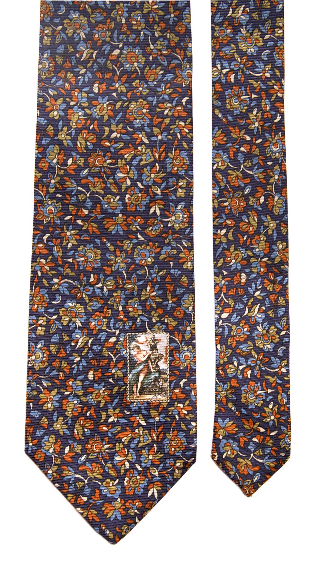 Cravatta Vintage in Saia di seta Blu Fiori Multicolor con Disegno Bucolico Made in Italy Graffeo Cravatte Pala