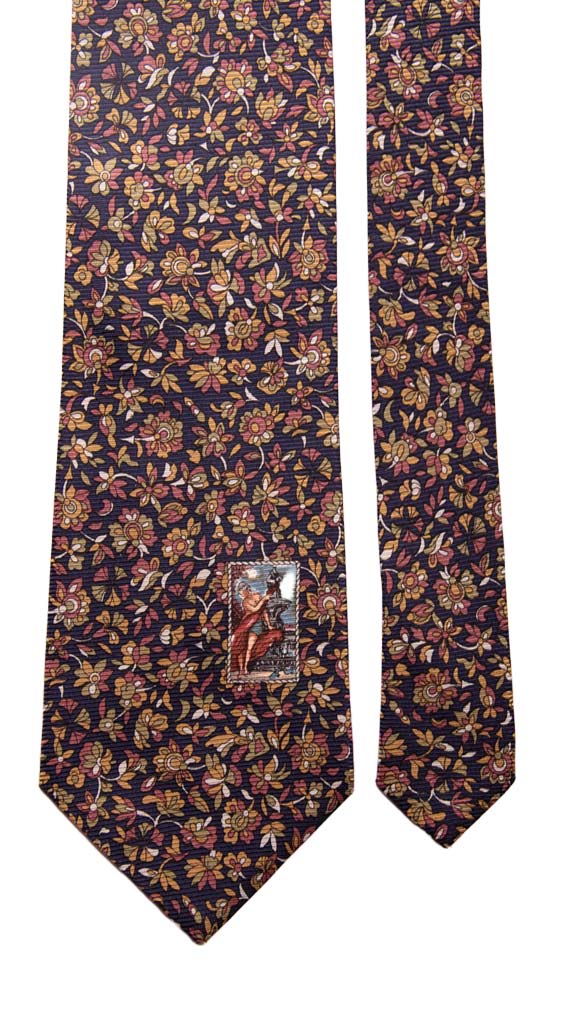 Cravatta Vintage in Saia di seta Blu Fiori Multicolor con Disegno Bucolico Made in italy Graffeo Cravatte Pala