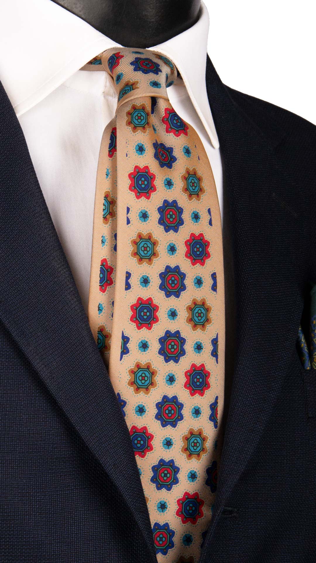 Cravatta Vintage in Twill di Seta Avorio Fantasia Multicolor CV1016 Made in Italy Graffeo Cravatte