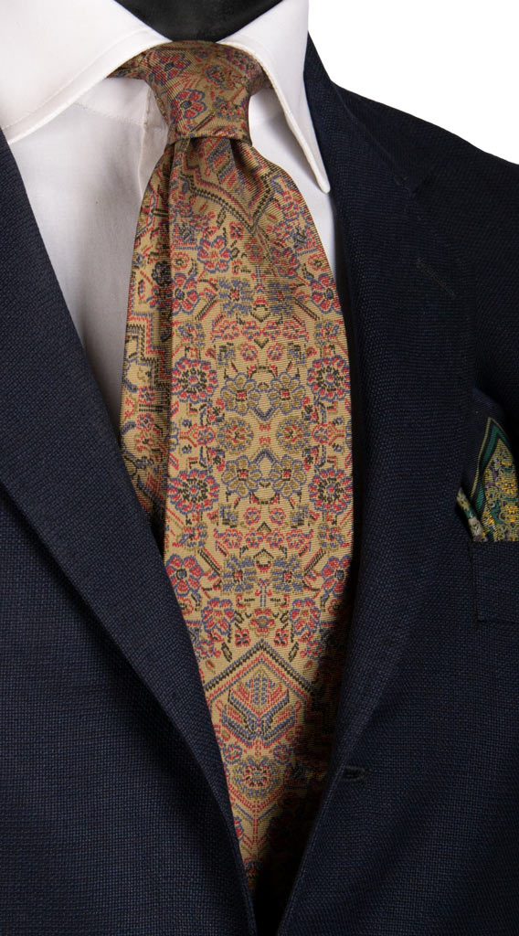 Cravatta Vintage in Twill di Seta Beige Fantasia Geometrica Multicolor Made in Italy Graffeo Cravatte Pala
