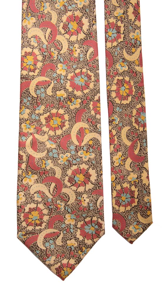 Cravatta Vintage in Twill di Seta Beige Fantasia Rosso Azzurro Made in Italy Graffeo Cravatte Pala