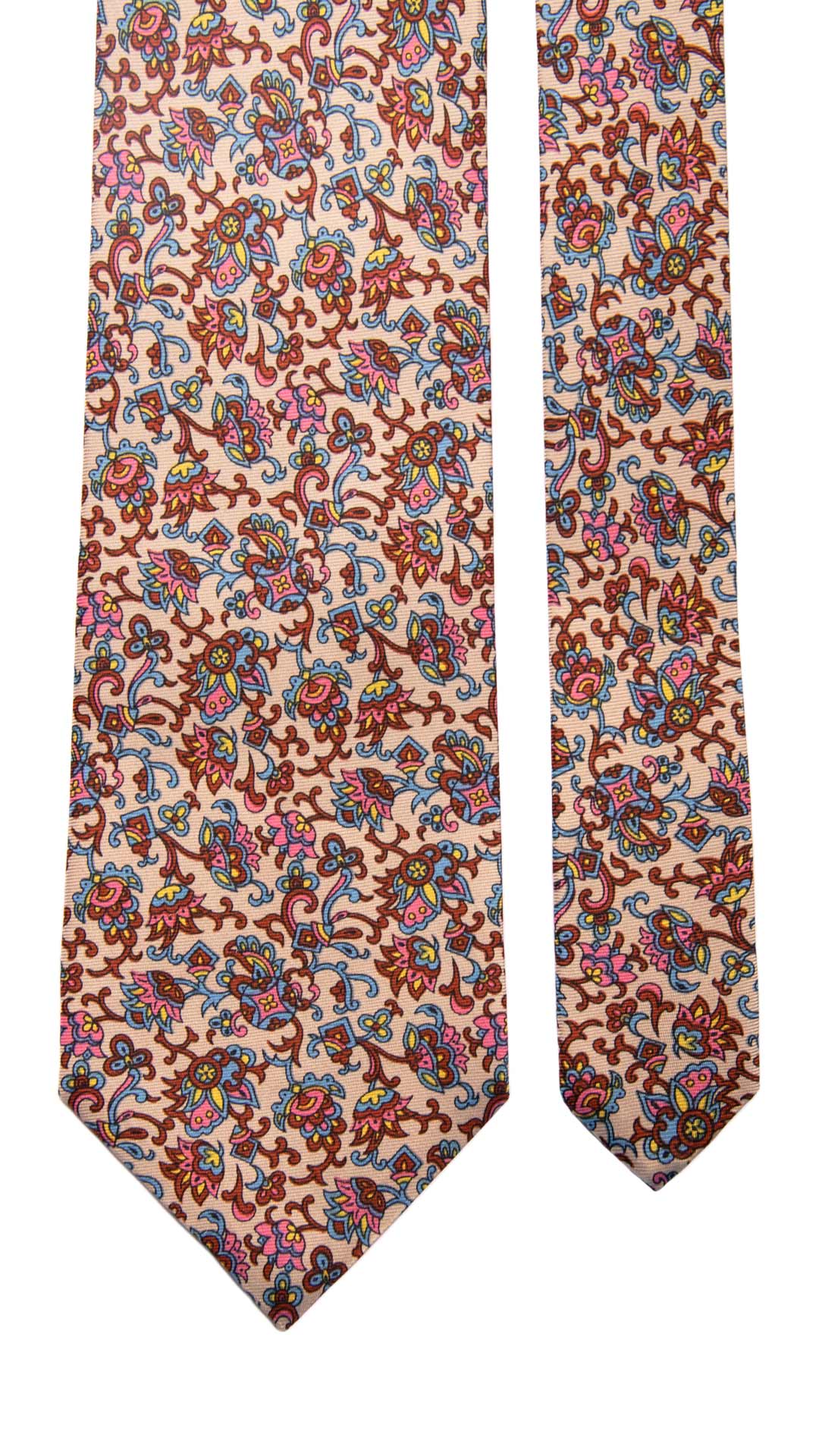 Cravatta Vintage in Twill di Seta Beige a Fiori Multicolor Made in Italy Graffeo Cravatte Pala