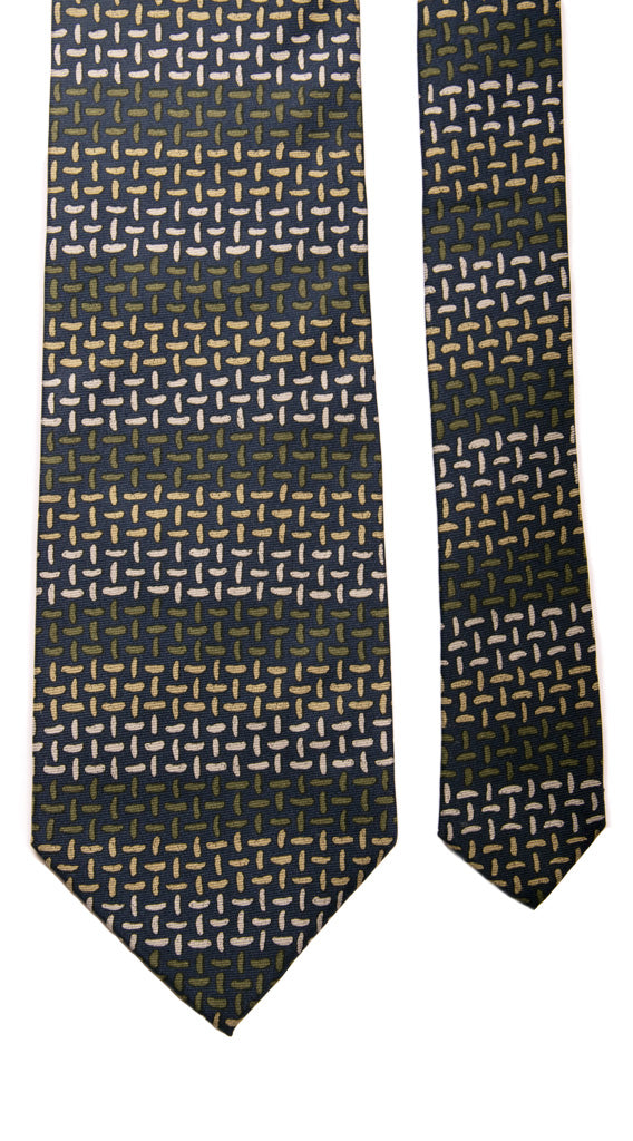 Cravatta Vintage in Twill di Seta Blu Fantasia Beige Grigio Verde Made in Italy Graffeo Cravatte Pala