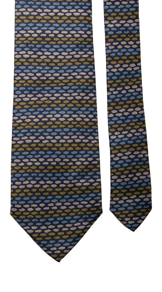 Cravatta Vintage in Twill di Seta Blu Fantasia Grigio Verde Celeste Made in Italy Graffeo Cravatte Pala