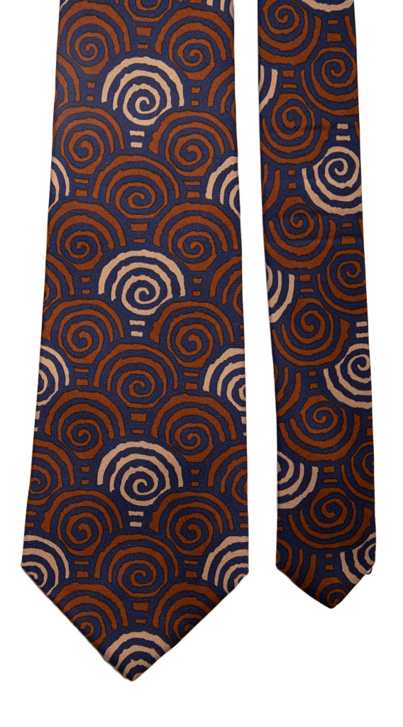 Cravatta Vintage in Twill di Seta Blu Fantasia Marrone Beige Made in italy Graffeo Cravatte Pala