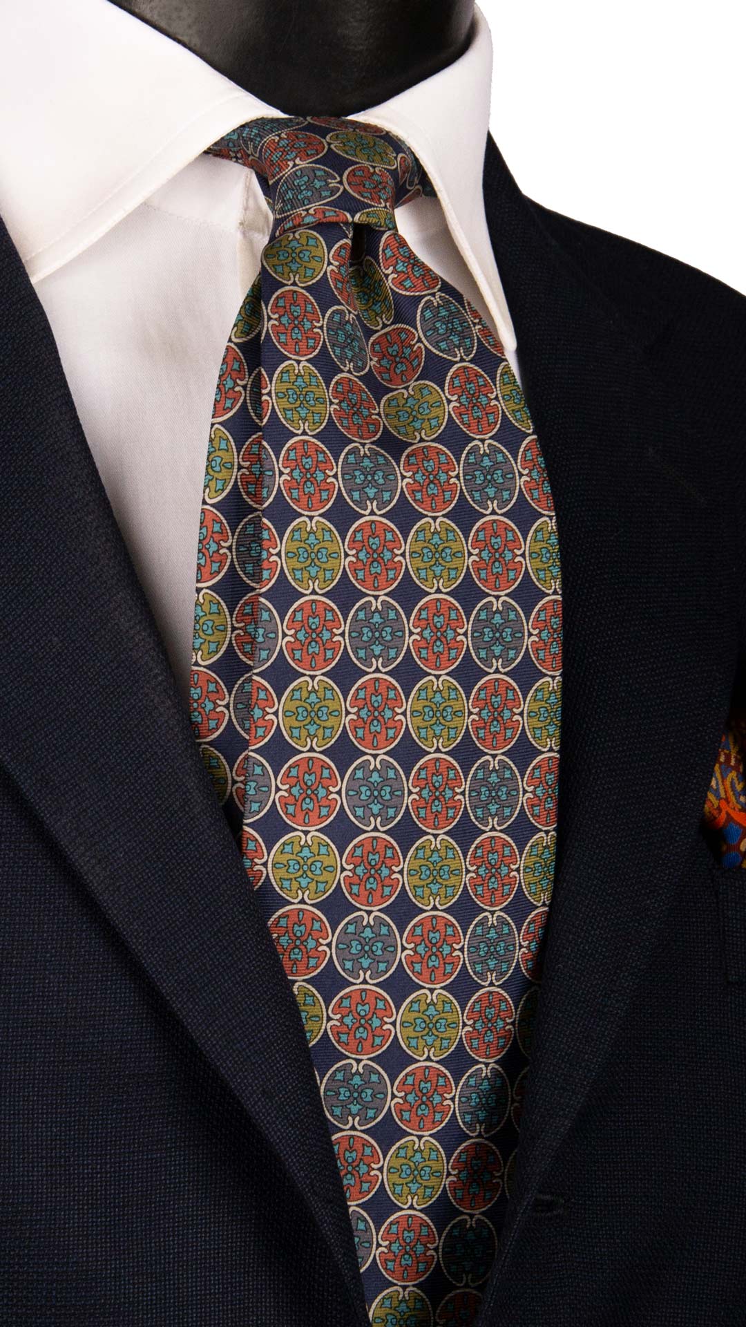 Man Blue Vintage Silk Tie Multicolor Pattern CV1013