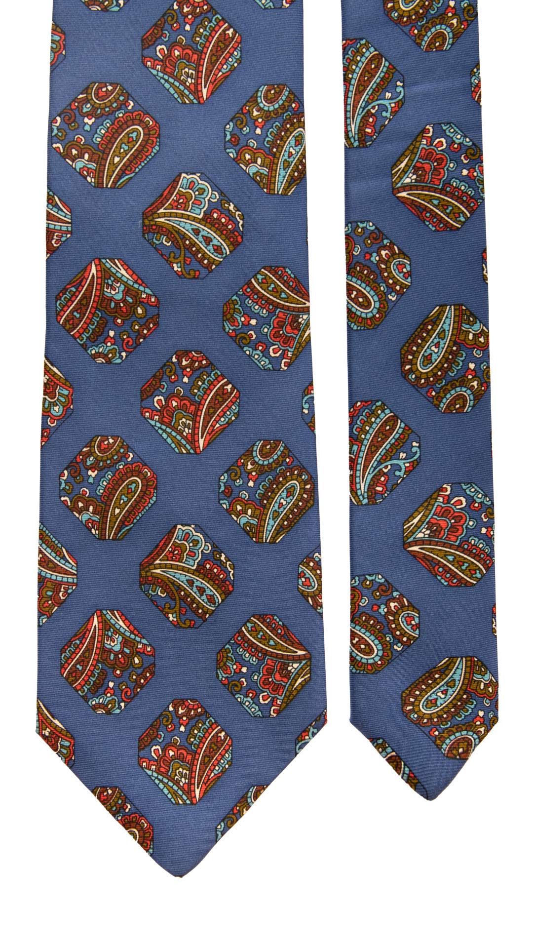 Cravatta Vintage in Twill di Seta Bluette Fantasia Multicolor CV895 Made in Italy Graffeo Cravatte Pala