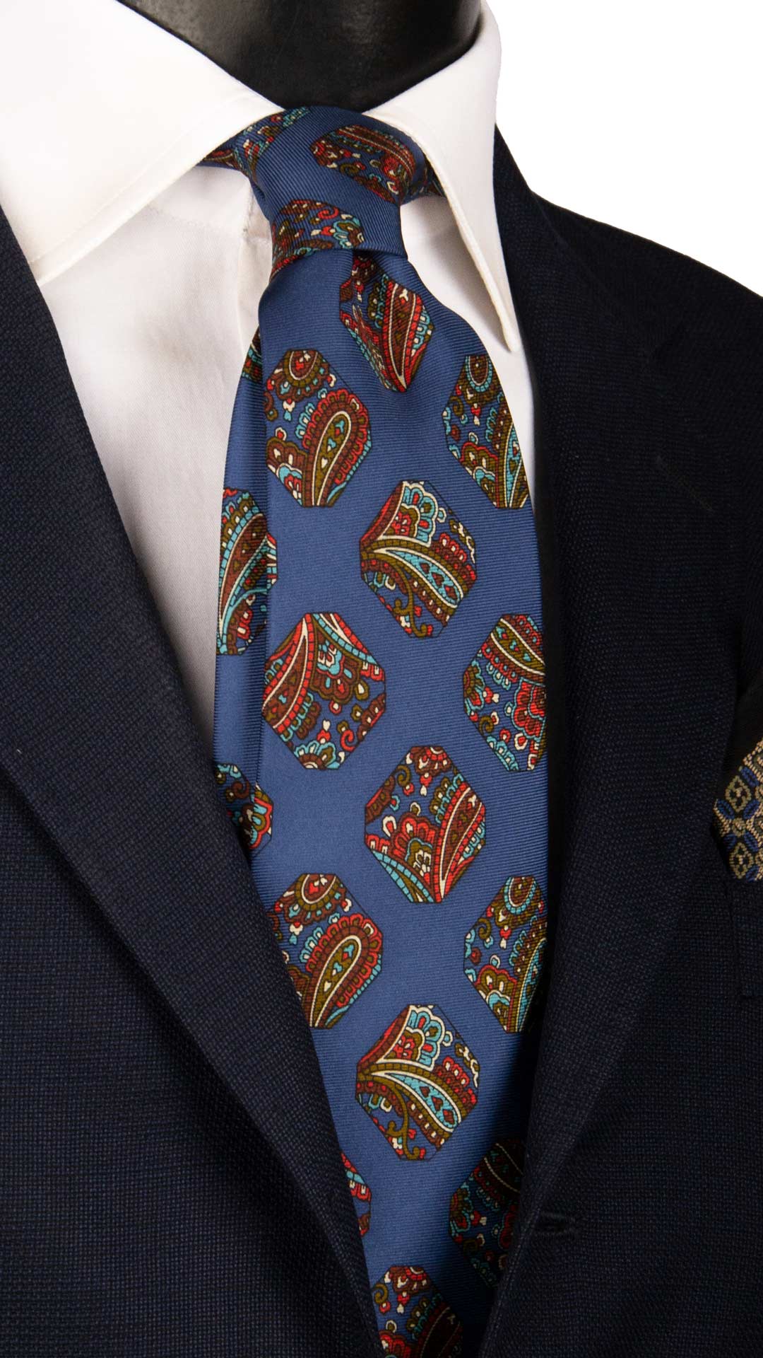 Cravatta Vintage in Twill di Seta Bluette Fantasia Multicolor CV895 Made in Italy Graffeo Cravatte