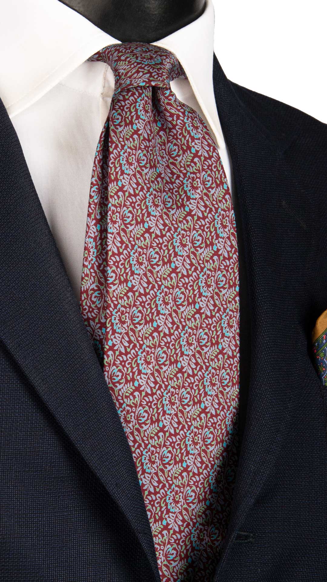 Cravatta Vintage in Twill di Seta Bordeaux a Fiori Celeste Verde Grigio CV872 Made in Italy Graffeo Cravatte