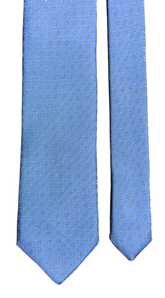 Cravatta Vintage in Twill di Seta Celeste Fantasia Gialla CV1206 Made in Italy Graffeo Cravatte Pala