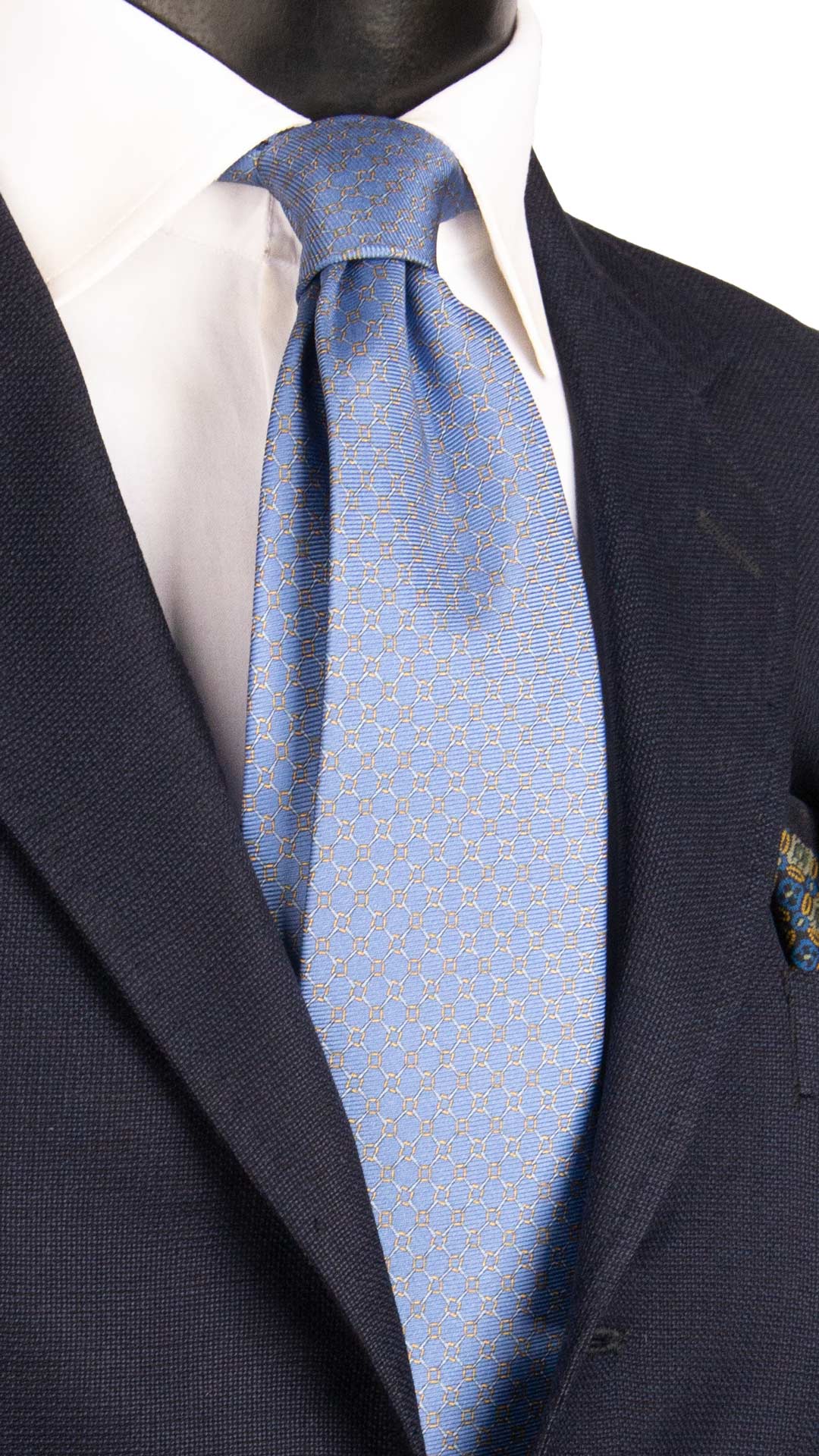 Cravatta Vintage in Twill di Seta Celeste Fantasia Gialla CV1206 Made in Italy Graffeo Cravatte