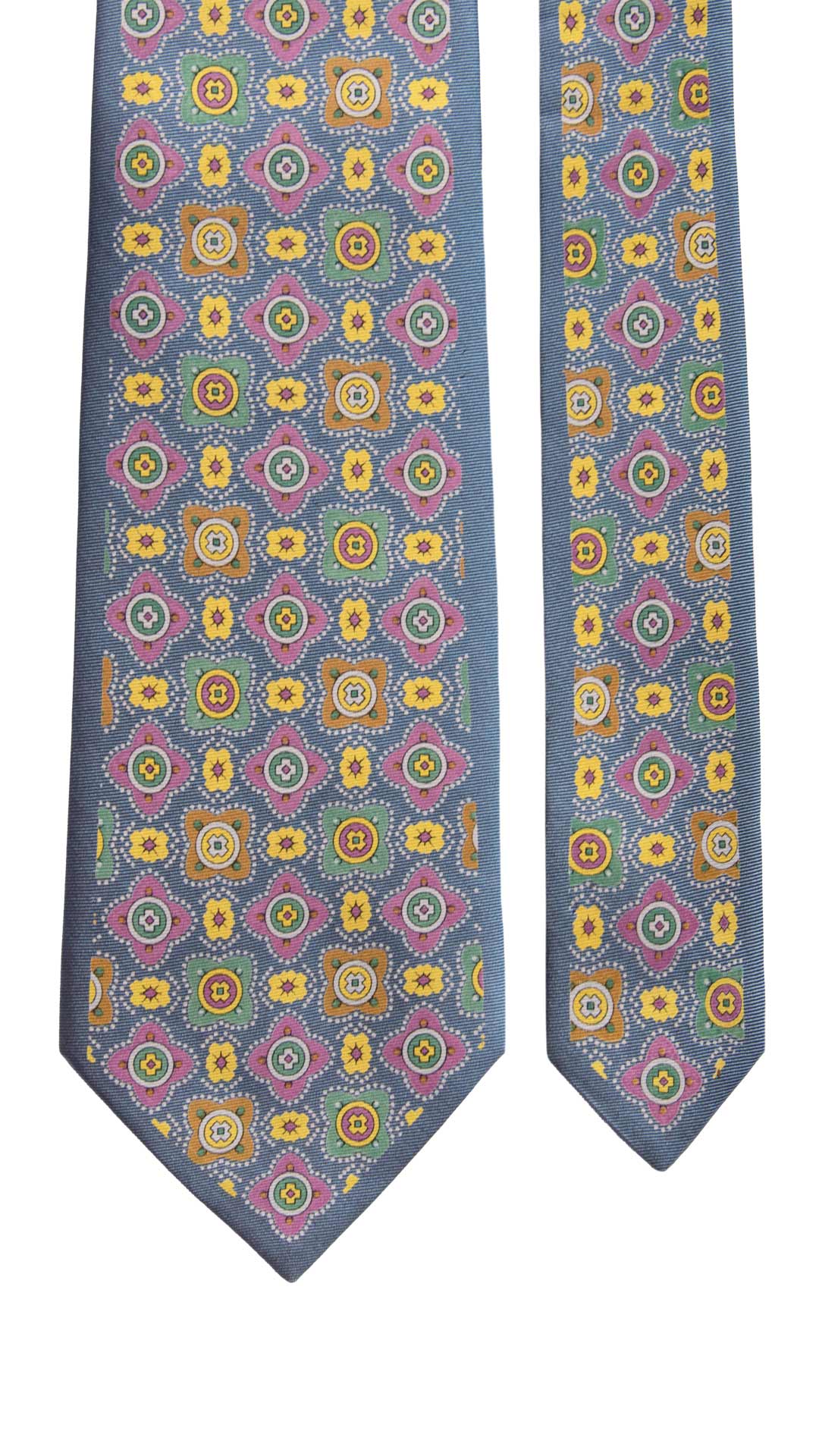 Cravatta Vintage in Twill di Seta Ceruleo Fantasia Multicolor CV1018 Made in Italy Graffeo Cravatte Pala