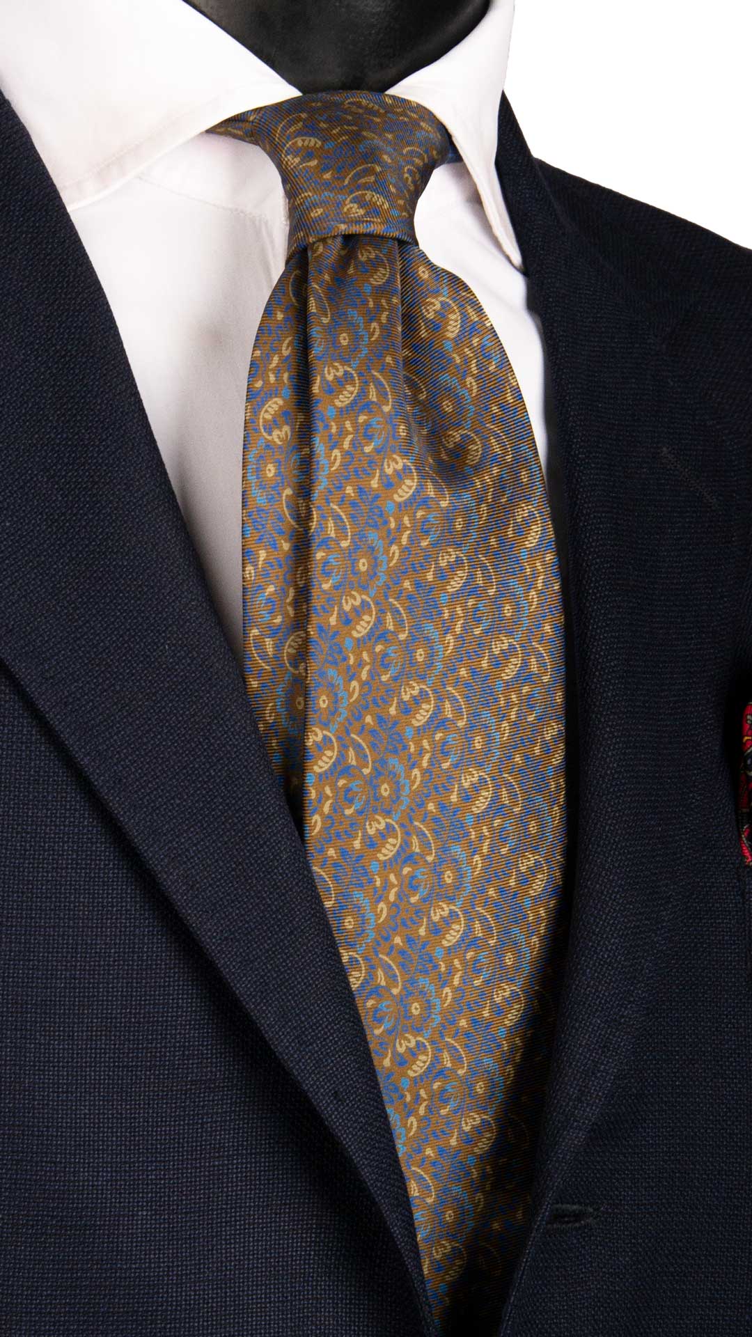 Cravatta Vintage in Twill di Seta Color Cammello Fantasia Bluette Celeste Tortora Made in Italy Graffeo Cravatte