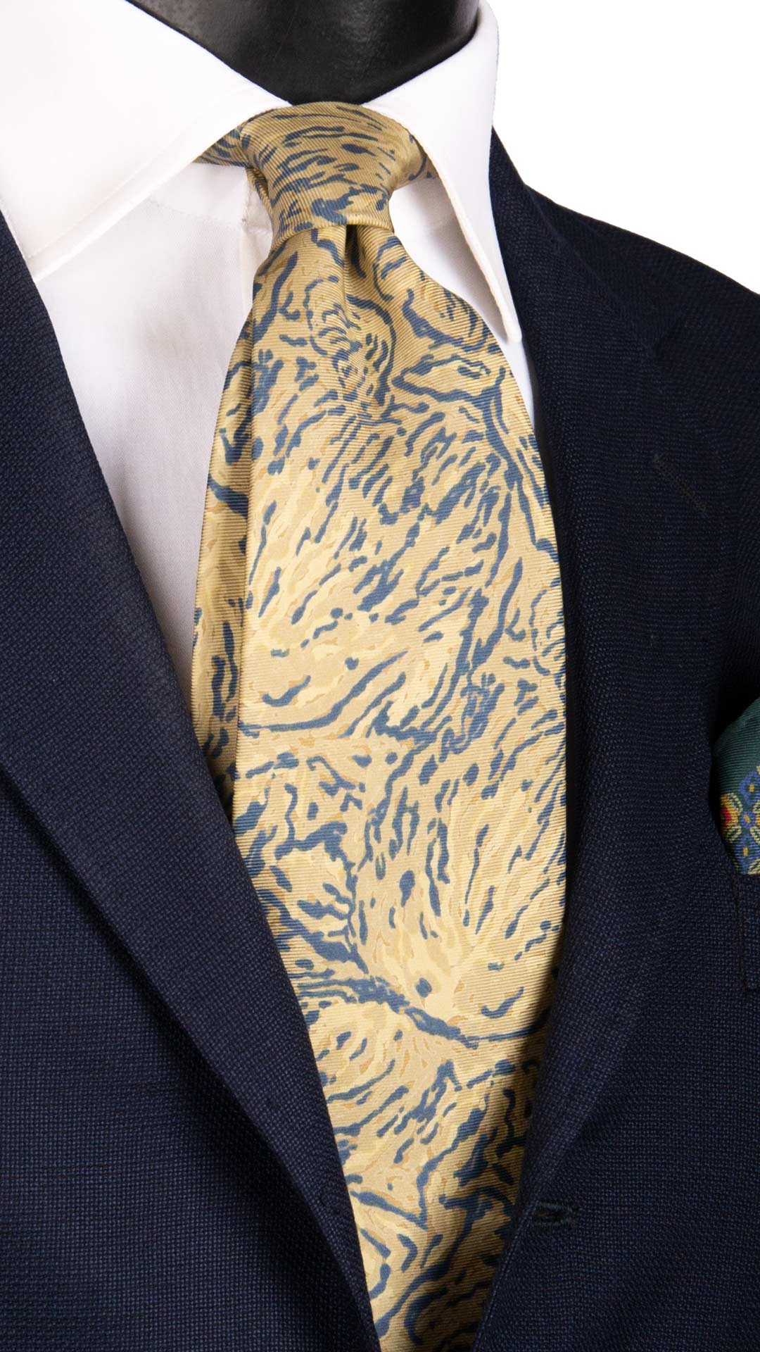 Cravatta Vintage in Twill di Seta Color Corda Fantasia Blu CV882 Made in Italy Graffeo Cravatte
