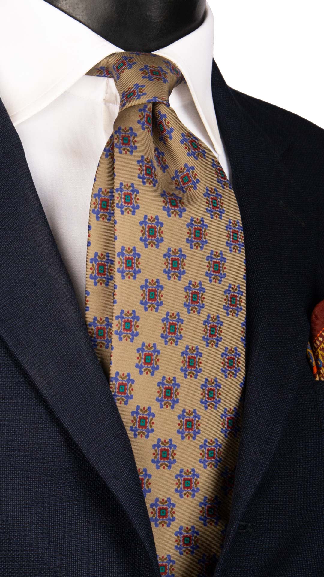 Cravatta Vintage in Twill di Seta Color Corda Fantasia Bluette Rosso Verde CV1023 Made in Italy Graffeo Cravatte