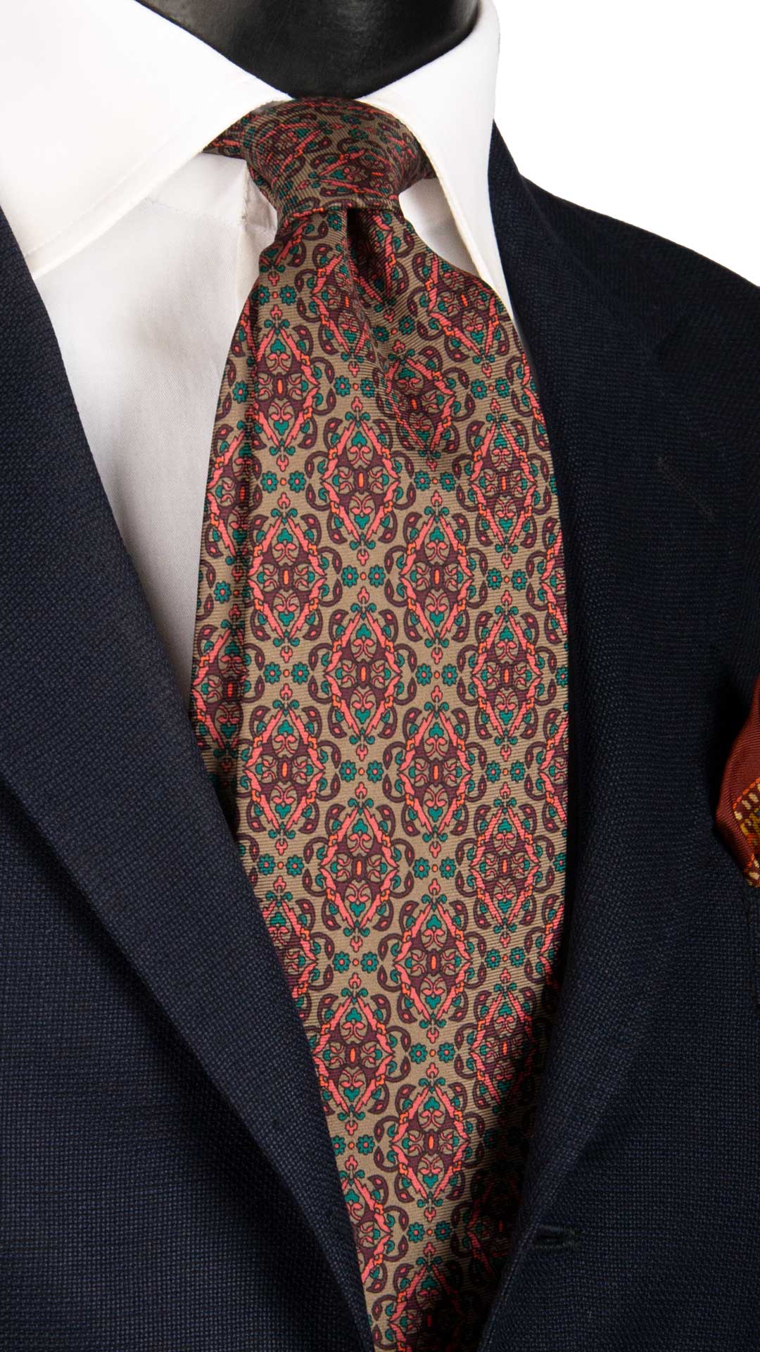 Cravatta Vintage in Twill di Seta Color Corda Fantasia Bordeaux Fucsia Verde CV871 Made in Italy Graffeo Cravatte