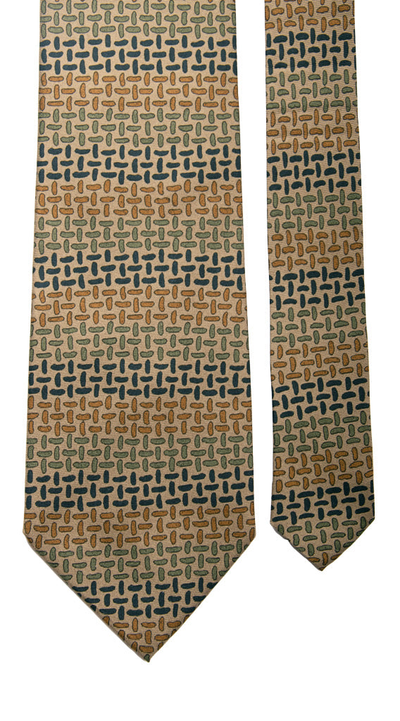 Cravatta Vintage in Twill di Seta Color Corda Fantasia Marrone Blu Verde Made in Italy Graffeo Cravatte Pala