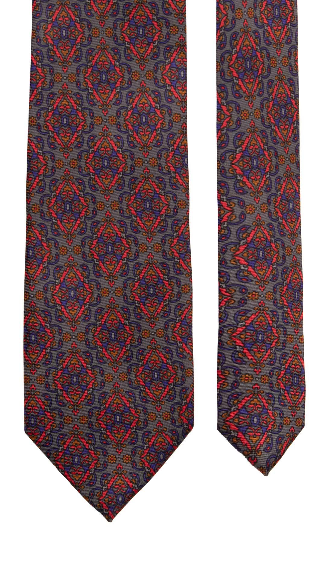 Cravatta Vintage in Twill di Seta Indaco Fantasia Multicolor CV1177 Made in Italy Graffeo Cravatte Pala