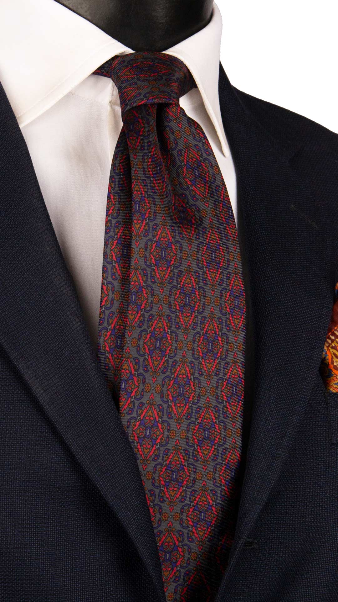Cravatta Vintage in Twill di Seta Indaco Fantasia Multicolor CV1177 Made in Italy Graffeo Cravatte