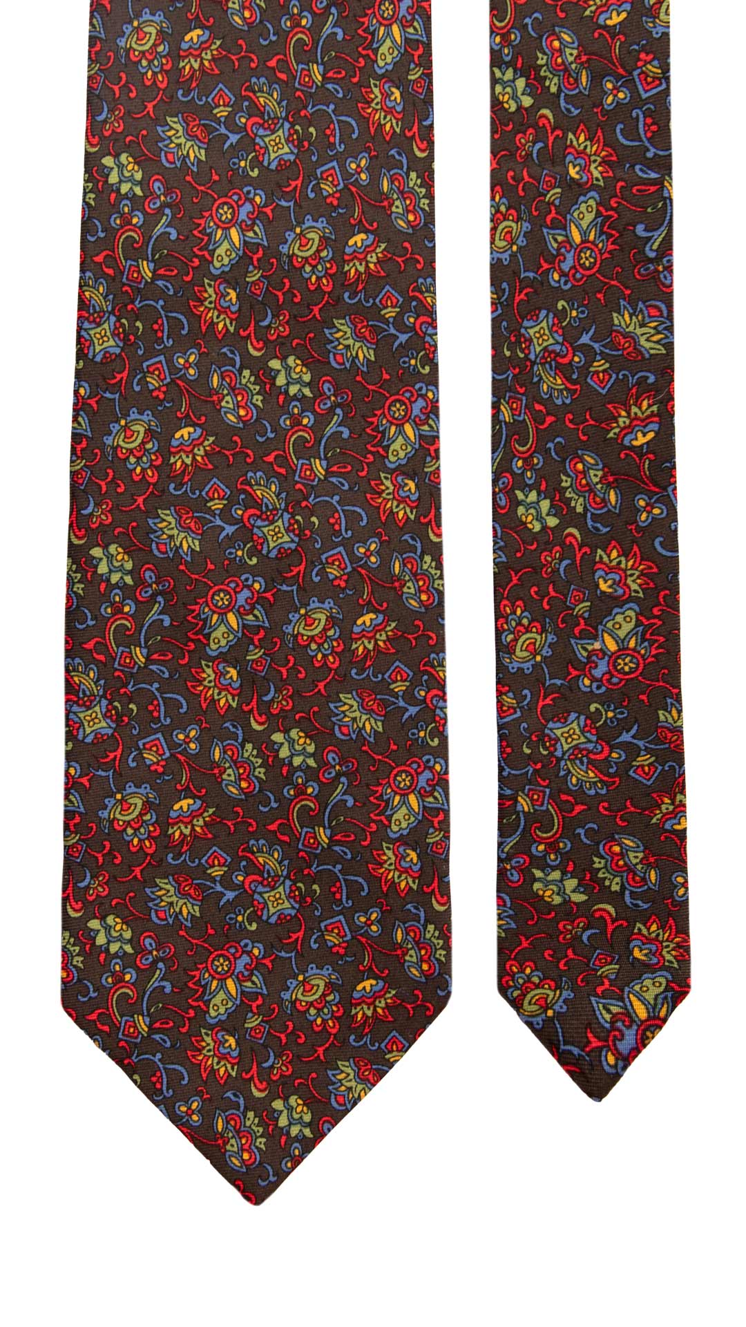 Cravatta Vintage in Twill di Seta Marrone a Fiori Multicolor CV1046 Made in Italy Graffeo Cravatte Pala