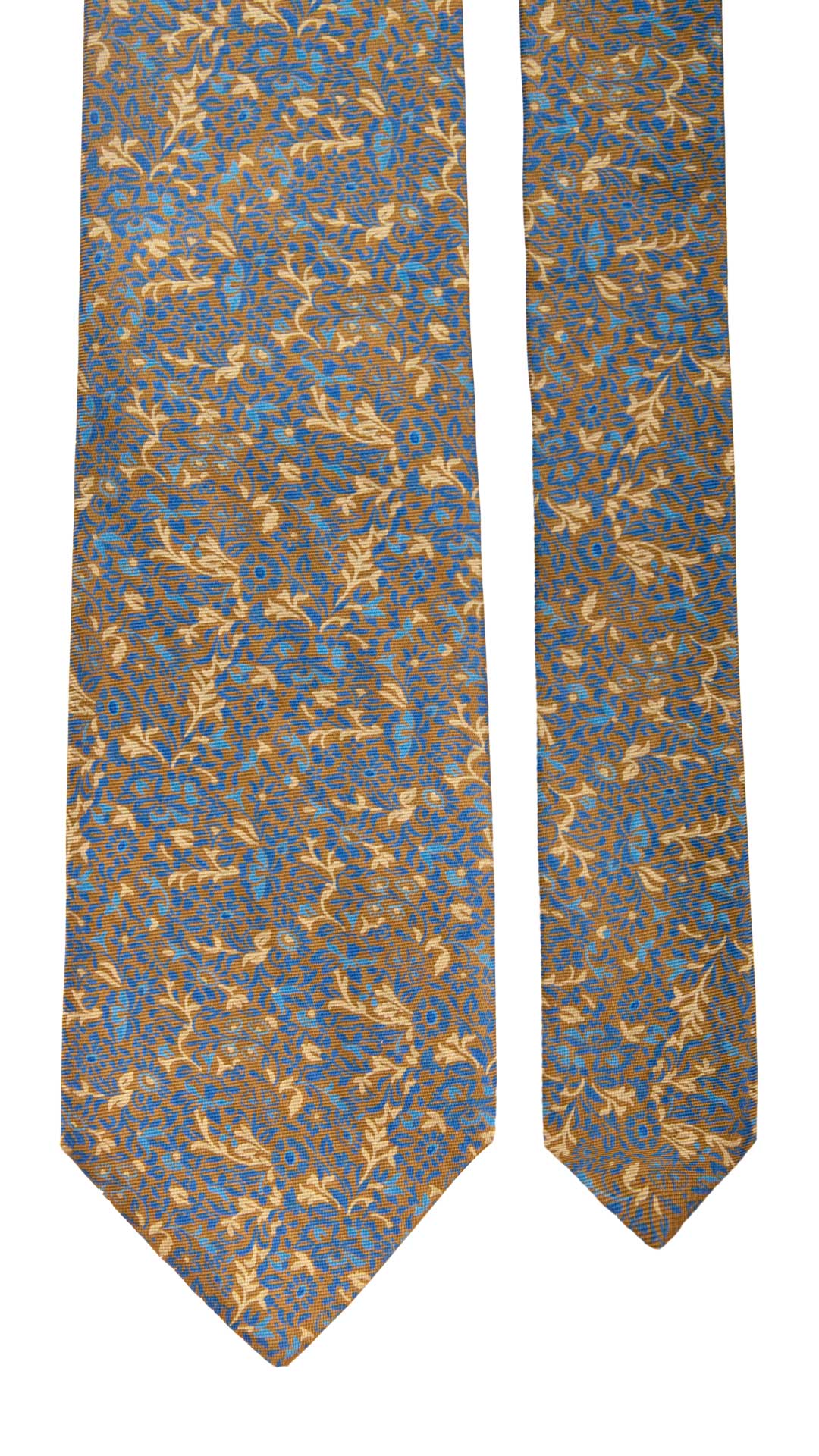 Cravatta Vintage in Twill di Seta Marrone Chiaro a Fiori Beige Blu Azzurri CV870 Made in Italy Graffeo Cravatte Pala