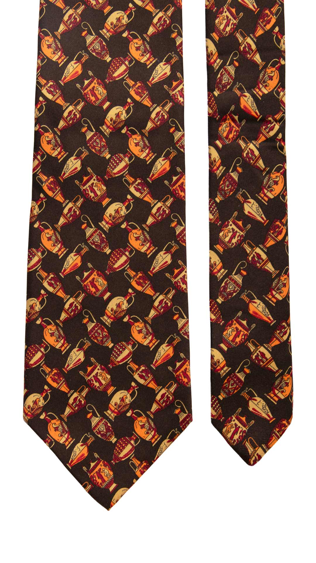 Cravatta Vintage in Twill di Seta Marrone Fantasia Bordeaux Beige Arancione CV1026 Made in Italy Graffeo Cravatte Pala