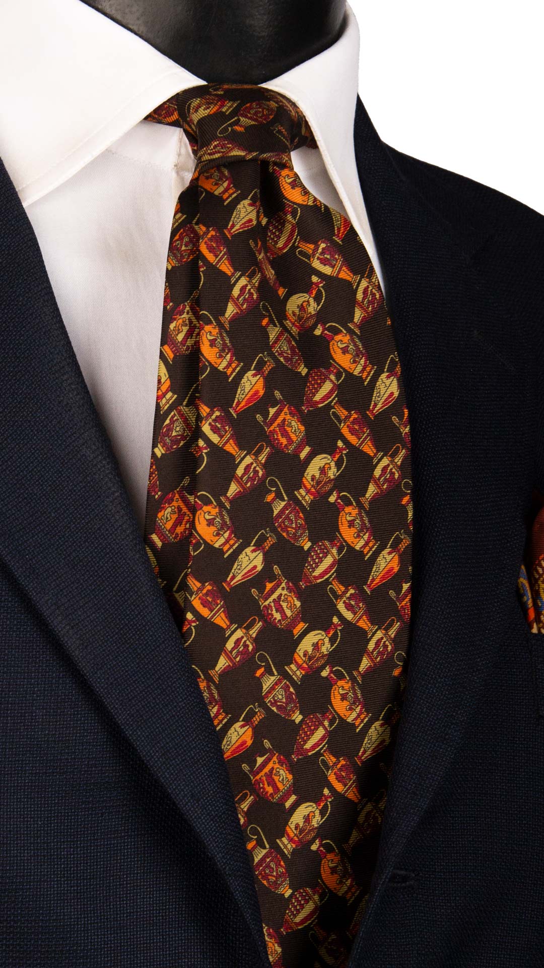 Cravatta Vintage in Twill di Seta Marrone Fantasia Bordeaux Beige Arancione CV1026 Made in Italy Graffeo Cravatte